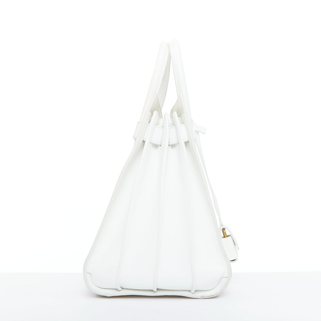SAINT LAURENT Sac du Jour Small white grained leather executive tote bag