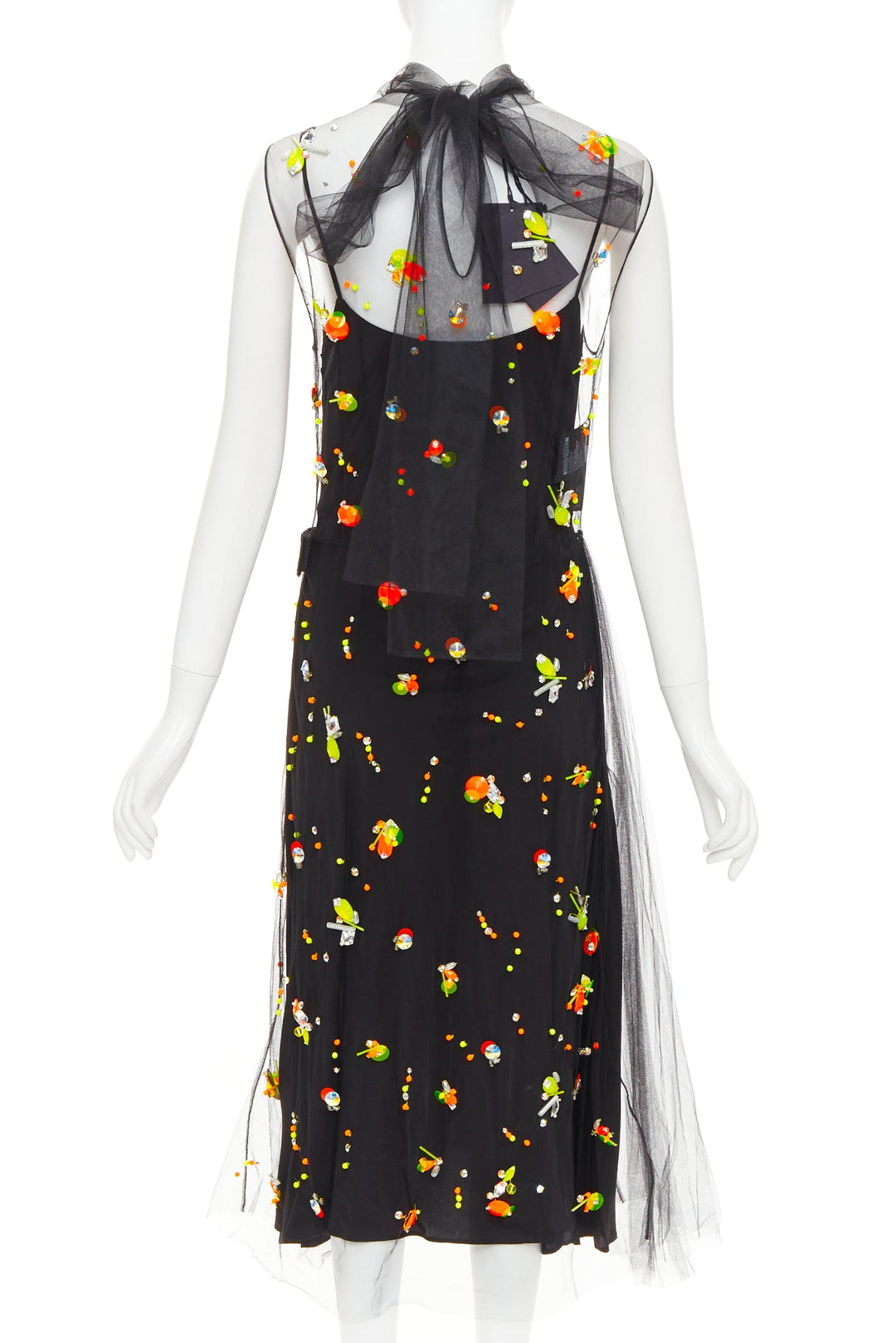 rare PRADA 2018 Runway Abito neon orange black tulle sporty logo dress IT42 M