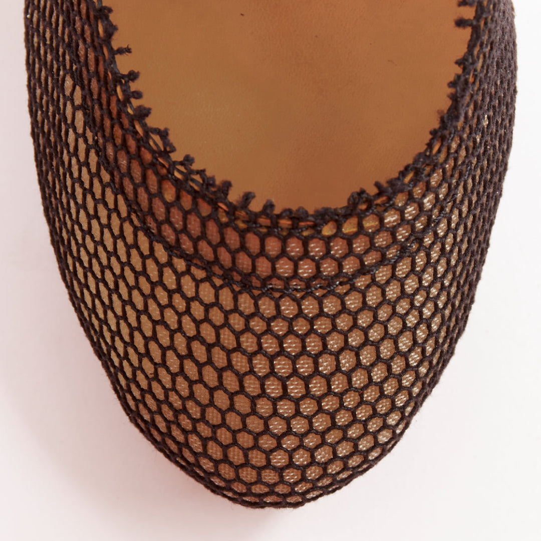 LANVIN 2011 Runway black fishnet mesh ankle harness strap pin heels EU38.5