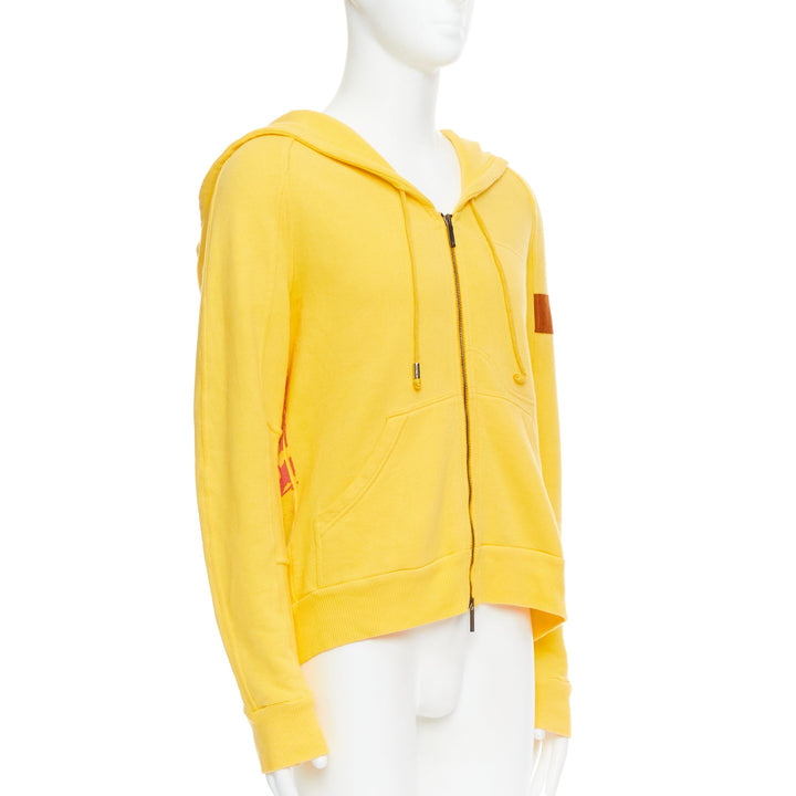 JOHN GALLIANO yellow cotton red logo print back raglan hoodie L