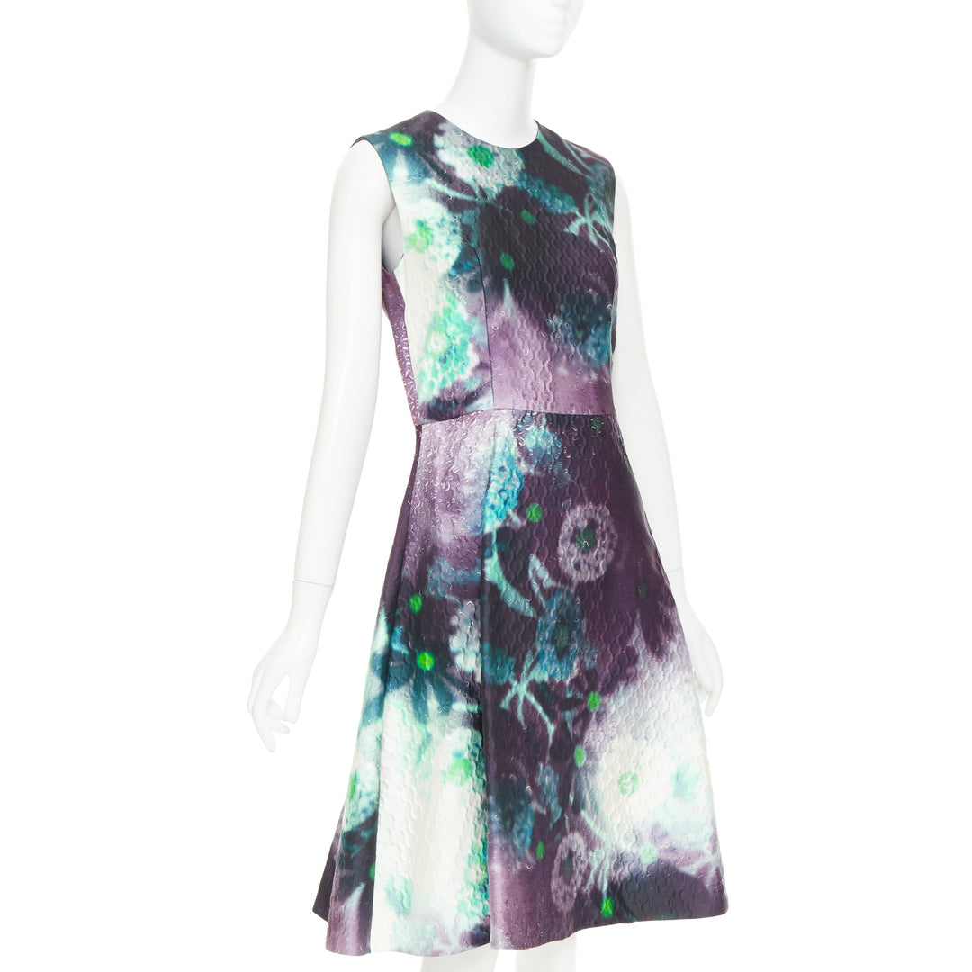 PRADA 2018 purple abstract graphic floral matelasse jaquard midi dress IT40 S