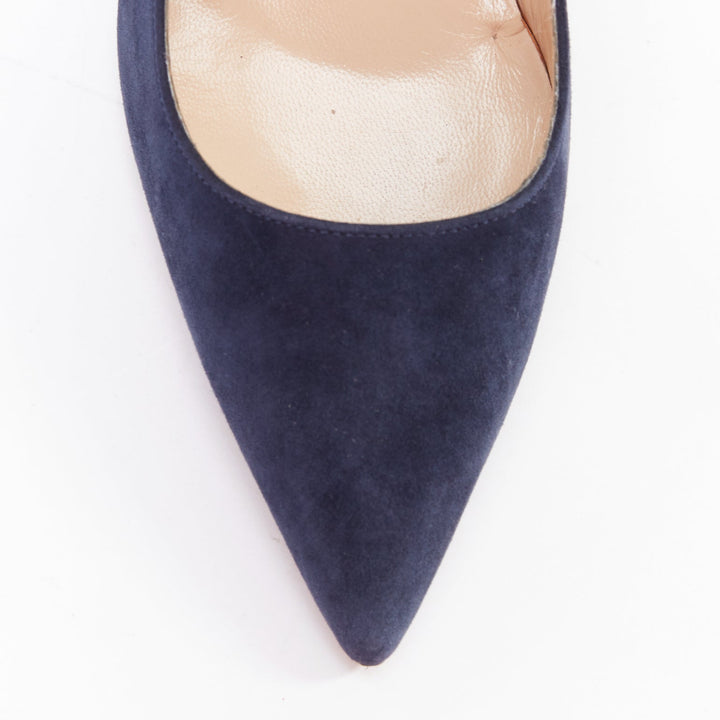 MANOLO BLAHNIK BB 70 navy suede leather point toe pumps EU36.5