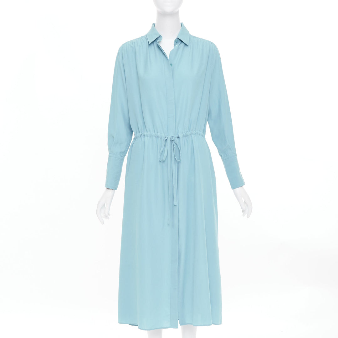 JOSEPH powder blue silk drawstring waist long sleeve button shirt dress FR34 XS
