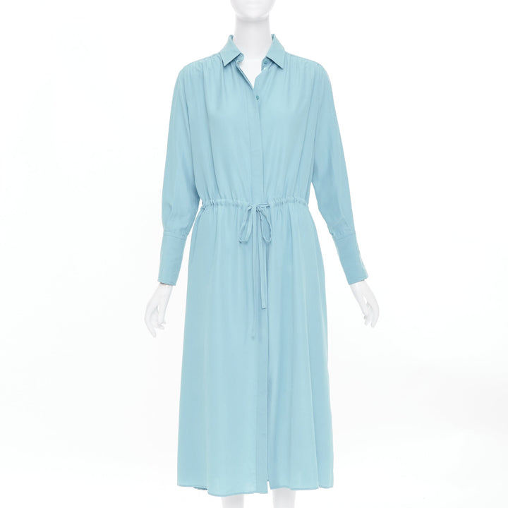 JOSEPH powder blue silk drawstring waist long sleeve button shirt dress FR34 XS