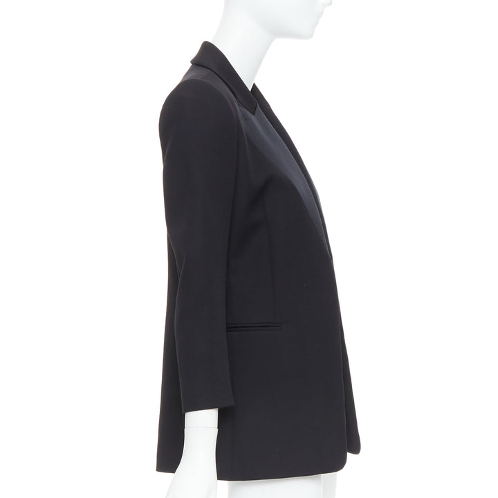 LANVIN Alber Elbaz black wool silk Trompe Loeil pressed peak lapel blazer FR36 S