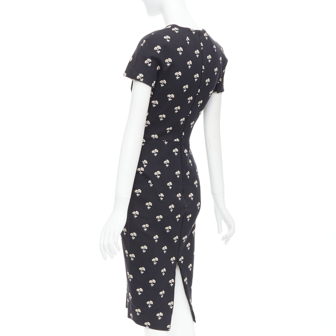 VICTORIA BECKHAM black white daisy floral cotton sheath dress UK10 M
