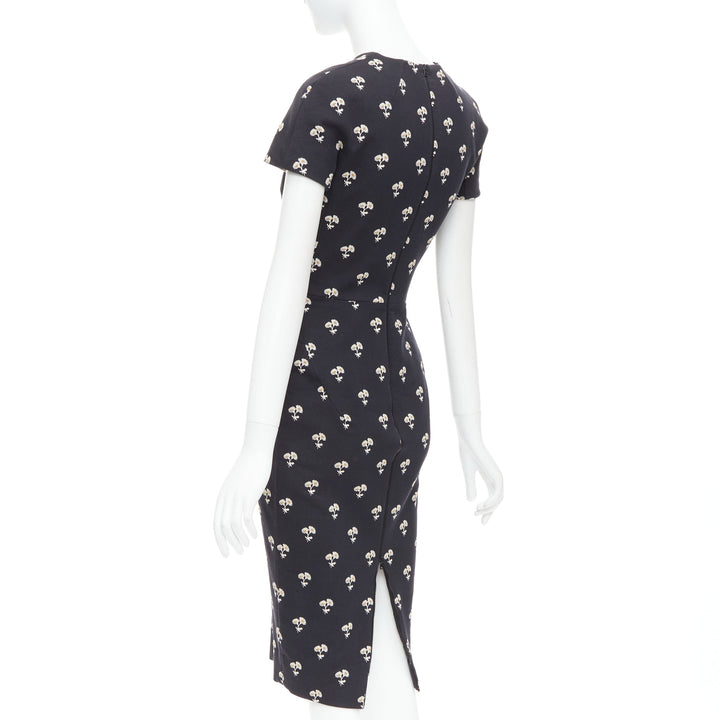 VICTORIA BECKHAM black white daisy floral cotton sheath dress UK10 M
