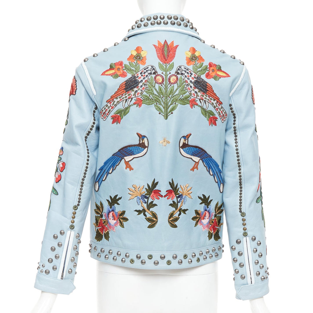 GUCCI Michele 2016 Runway blue bee floral embroidery studded jacket IT38 XS