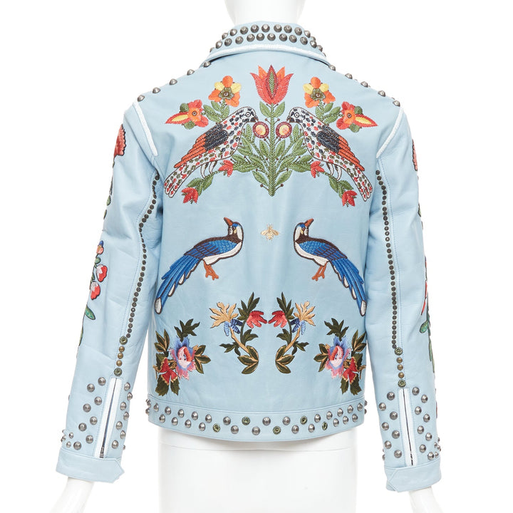 GUCCI Michele 2016 Runway blue bee floral embroidery studded jacket IT38 XS