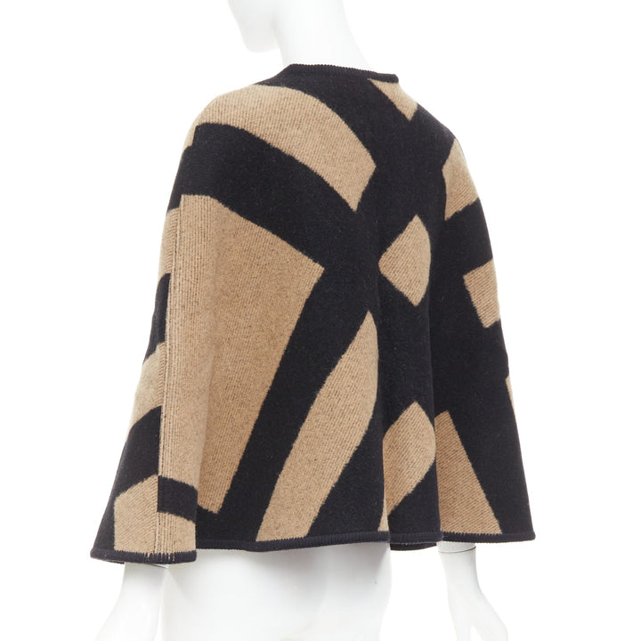BURBERRY beige  House Check wool cashmere chained cape blanket poncho