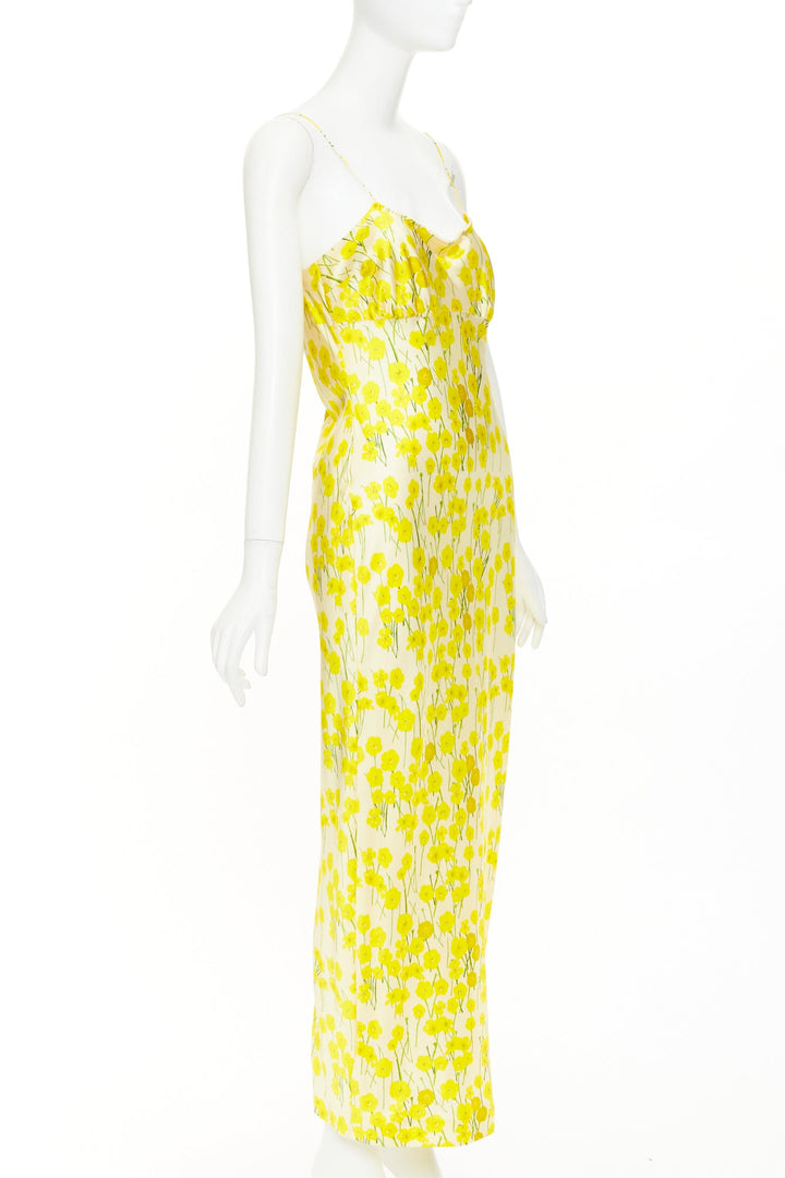BERNADETTE 2023 Ripley yellow buttercups hand painted floral silk dress IT40 S
