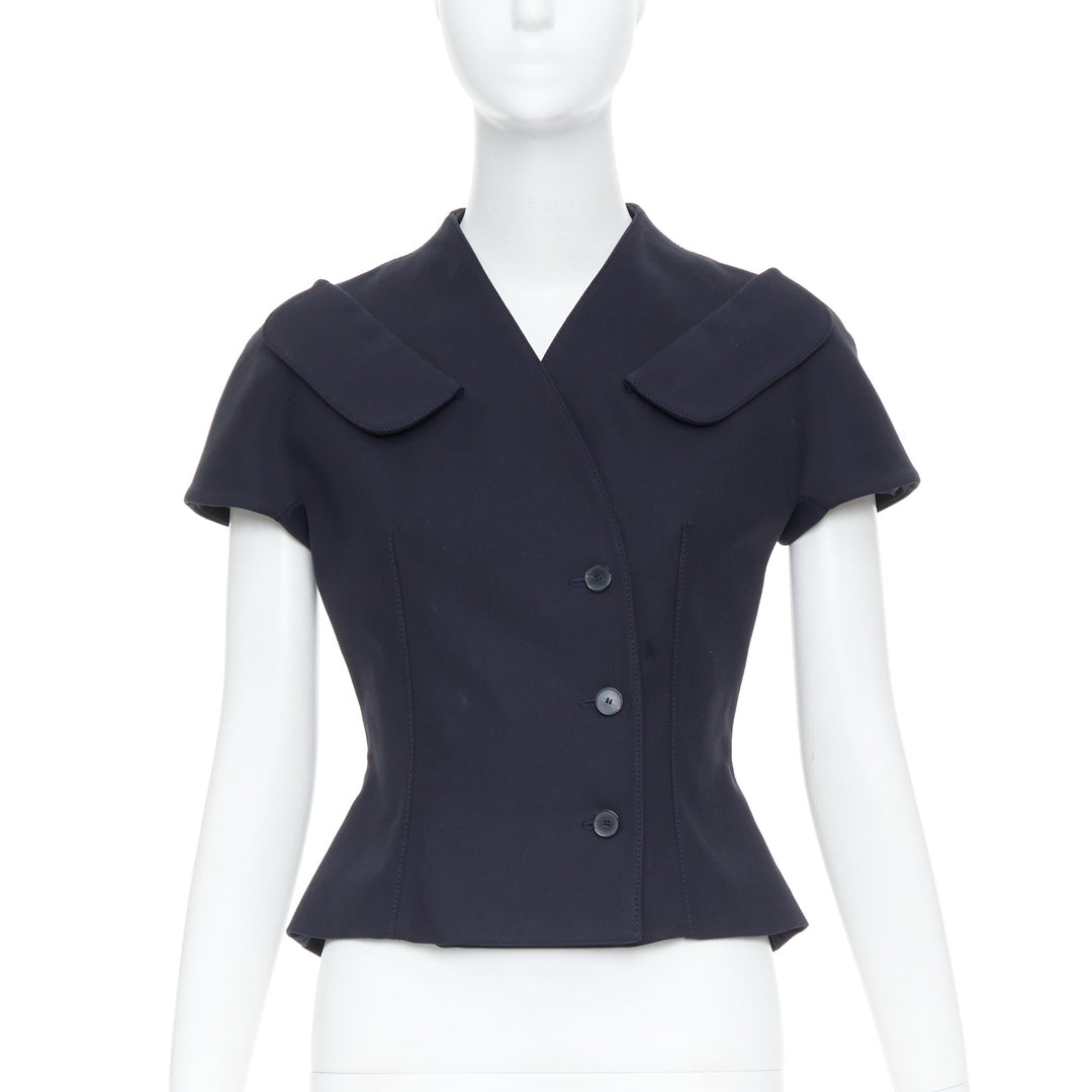CHRISTIAN DIOR 2019 black cotton asymmetric portrait collar bar jacket FR36 S
