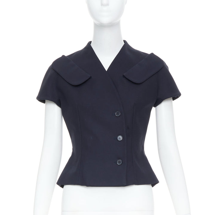 CHRISTIAN DIOR 2019 black cotton asymmetric portrait collar bar jacket FR36 S