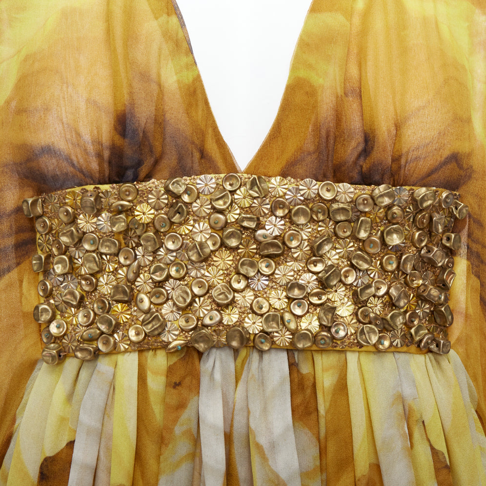 ALEXANDER MCQUEEN SS2011 Runway yellow gold embellished kaftan dress IT38 XS