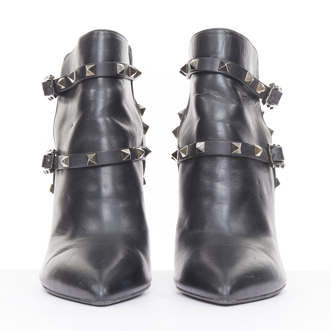 VALENTINO 2017 Rockstud leather caged wrap buckle stiletto ankle boots EU37.5