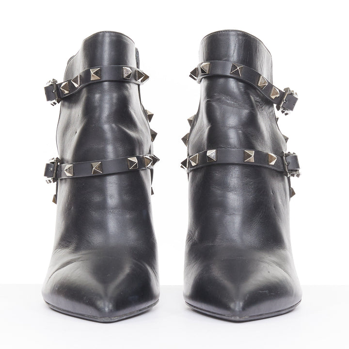 VALENTINO 2017 Rockstud leather caged wrap buckle stiletto ankle boots EU37.5