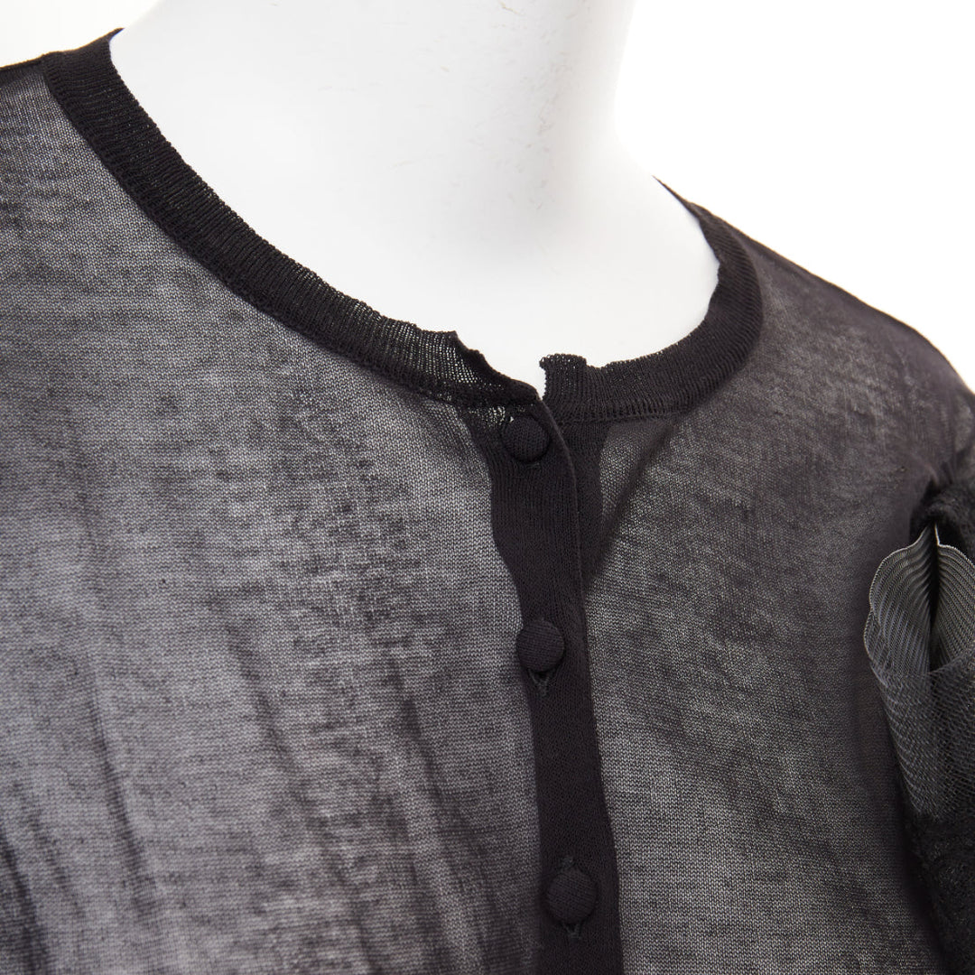 VALENTINO black cotton blend sheer knit oversized lace bow crop cardigan M