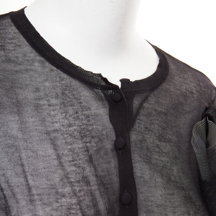VALENTINO black cotton blend sheer knit oversized lace bow crop cardigan M