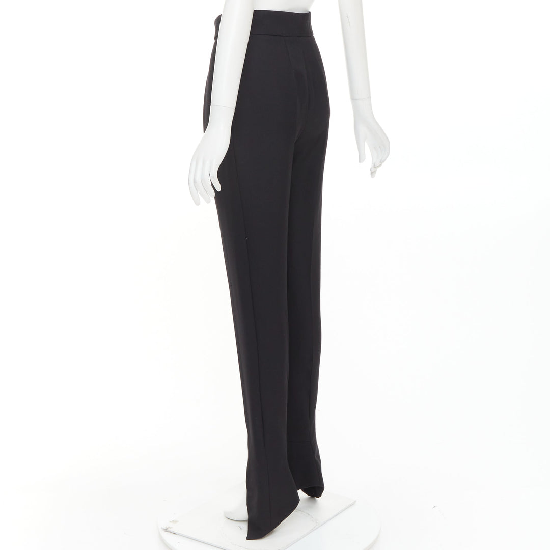 ALEXANDRE VAUTHIEr COUTURE black wool crepe dart pleated curved hem trousers