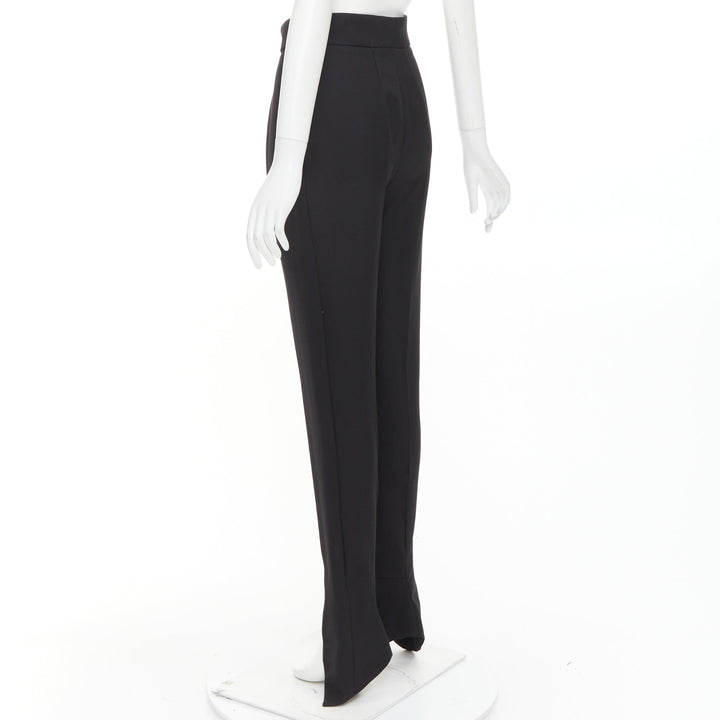 ALEXANDRE VAUTHIEr COUTURE black wool crepe dart pleated curved hem trousers