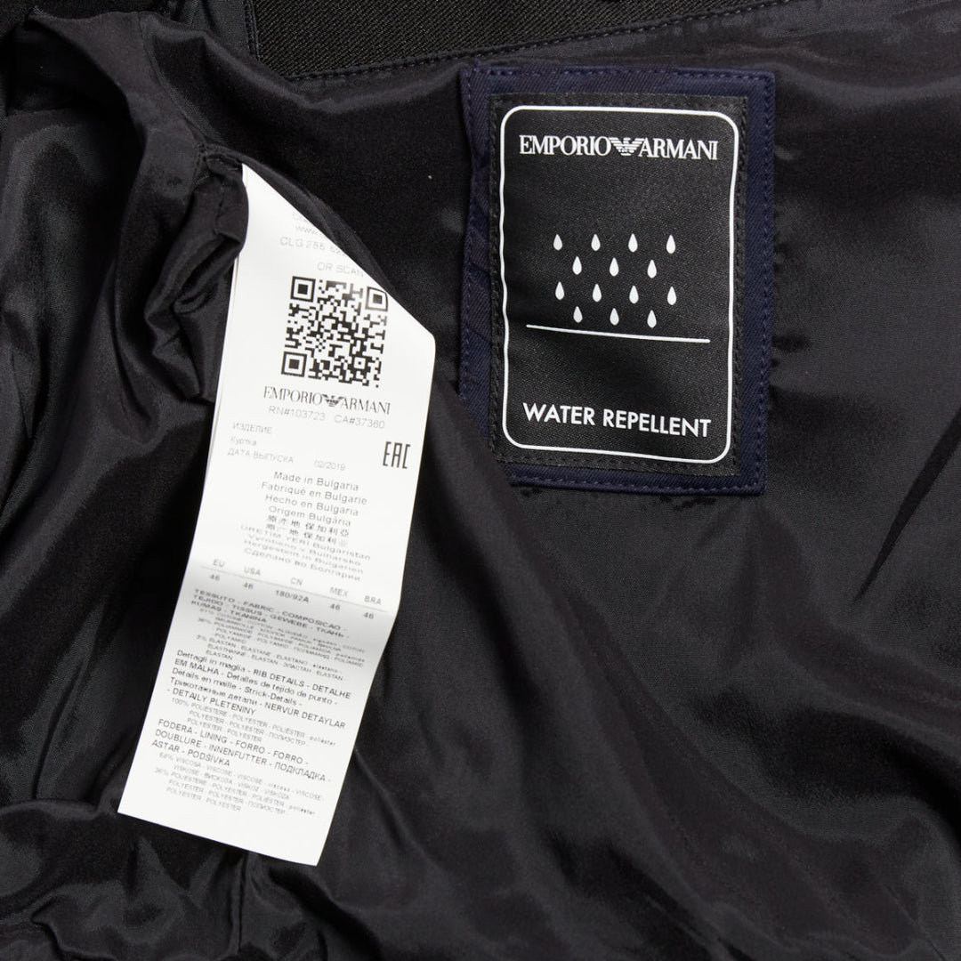 GIORGIO ARMANI navy water repellent Fern leaf jacquard bomber jacket IT46 S