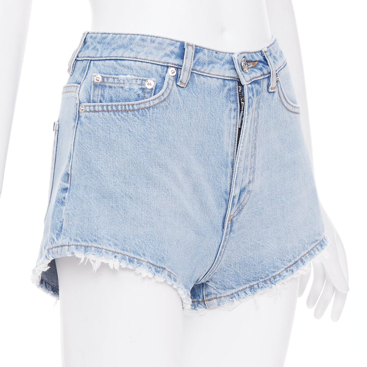 DOLCE GABBANA washed blue logo tag cut off high rise shorts IT38 XS