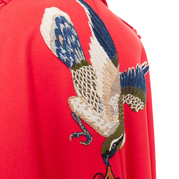 GUCCI 2016 Runwauy red wool birds flower embroidered  military cape coat IT38 XS