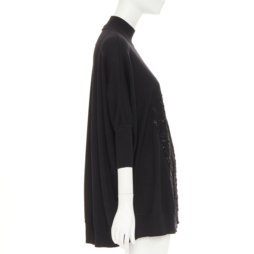 GIVENCHY black wool blend sequin lace embellished knit turtleneck tunic top M