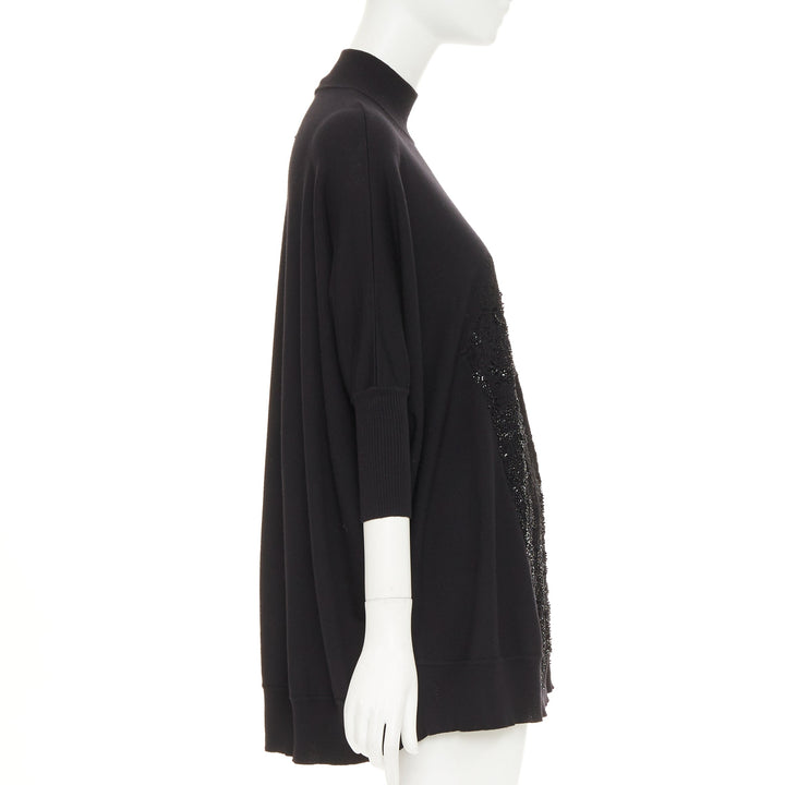 GIVENCHY black wool blend sequin lace embellished knit turtleneck tunic top M