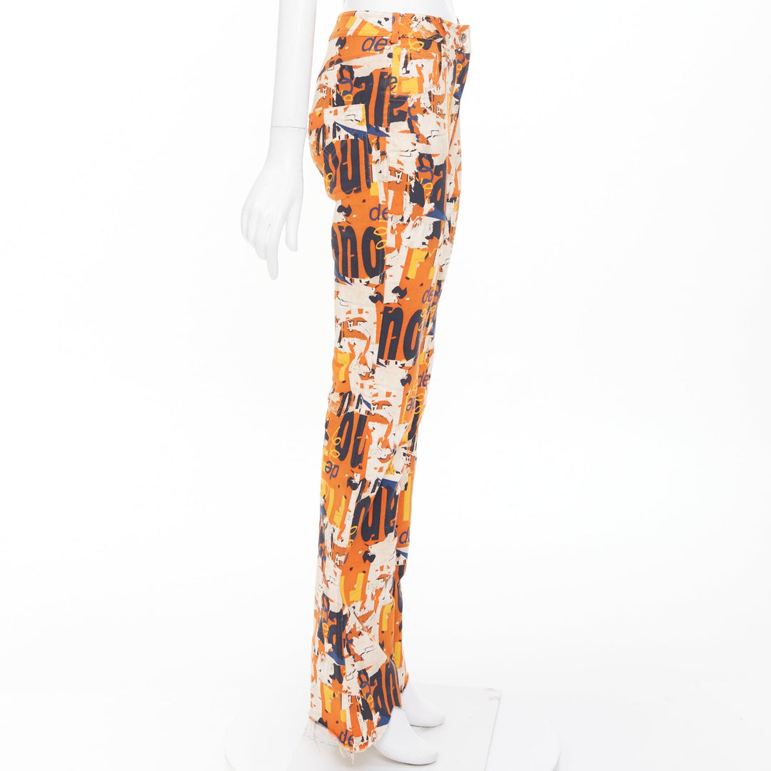 CHRISTIAN DIOR 2001 Runway John Galliano orange poster graphic denim jeans FR36