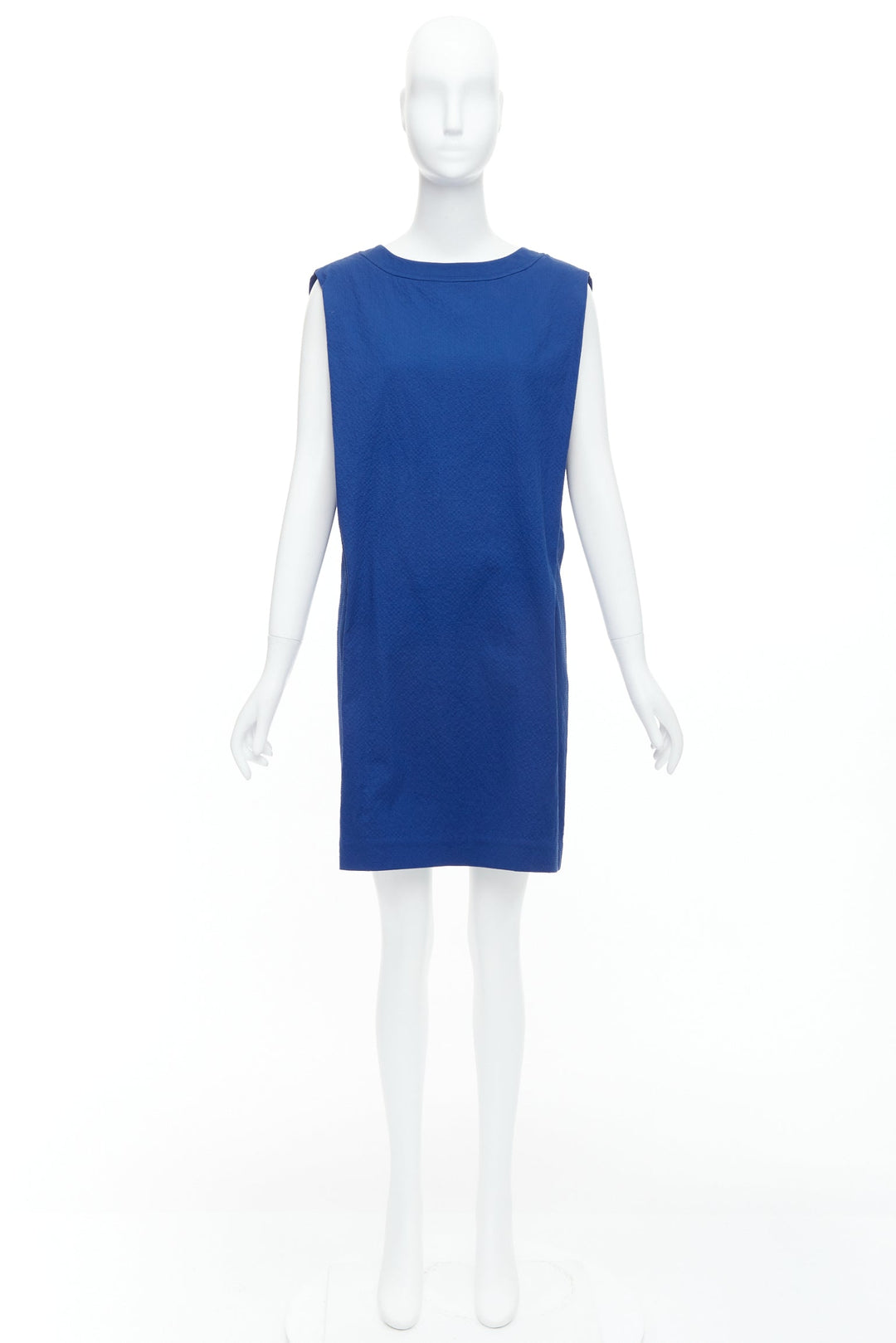 HERMES cobalt blue cotton blend pleated boxy shift dress FR34 XS