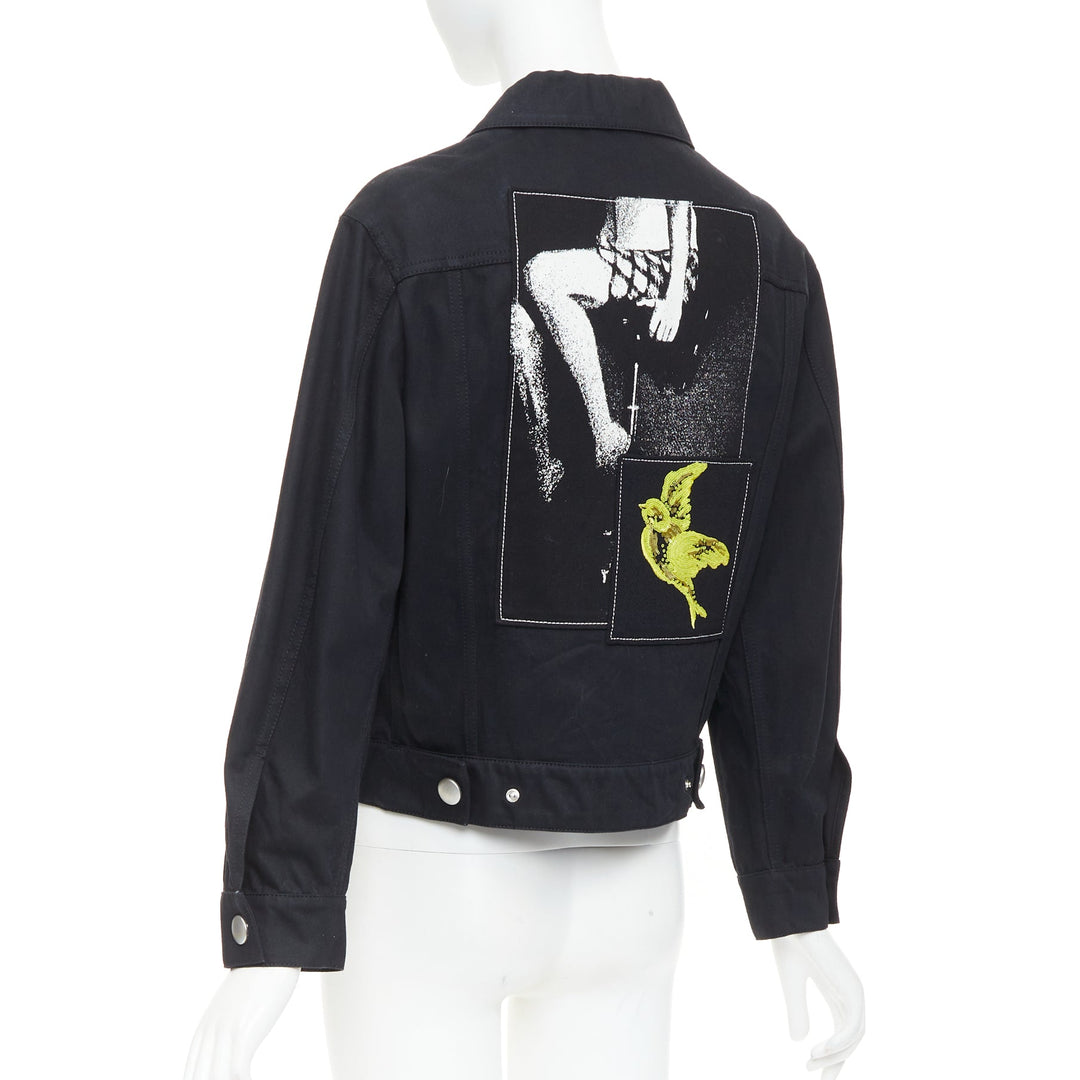 MIU MIU Resort 2016 yellow sequin applique black denim trucker jacket IT36 XS