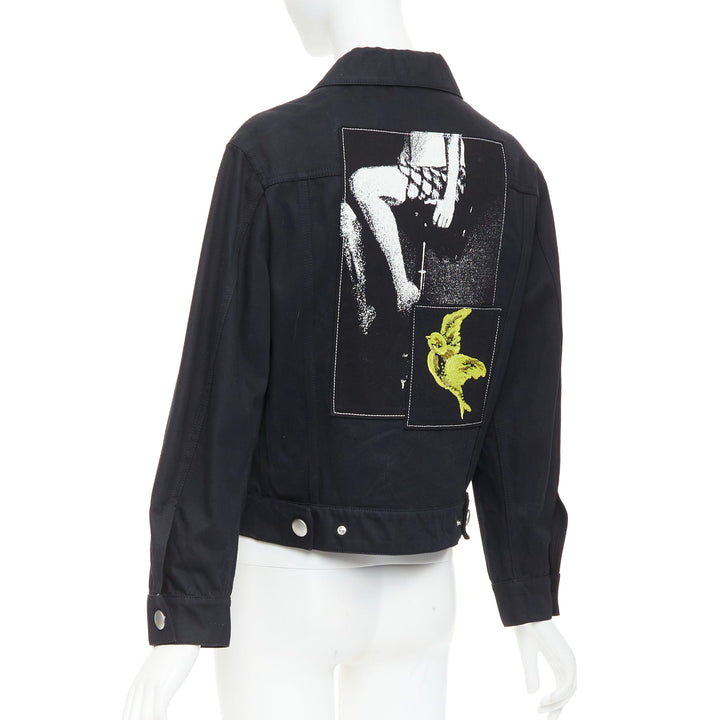 MIU MIU Resort 2016 yellow sequin applique black denim trucker jacket IT36 XS