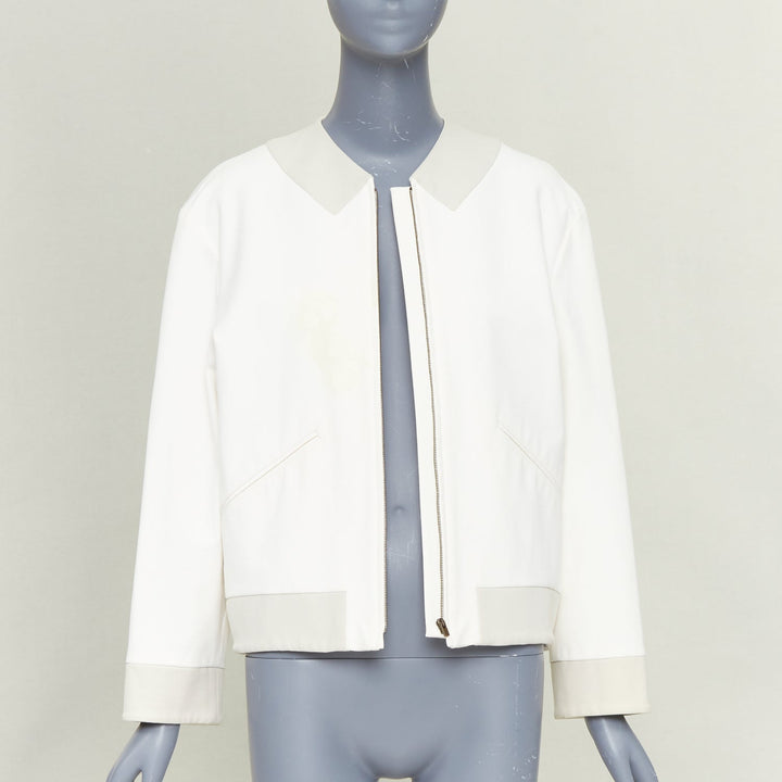STELLA MCCARTNEY 2011 off white cotton panels collarless zip bomber IT36 XXS