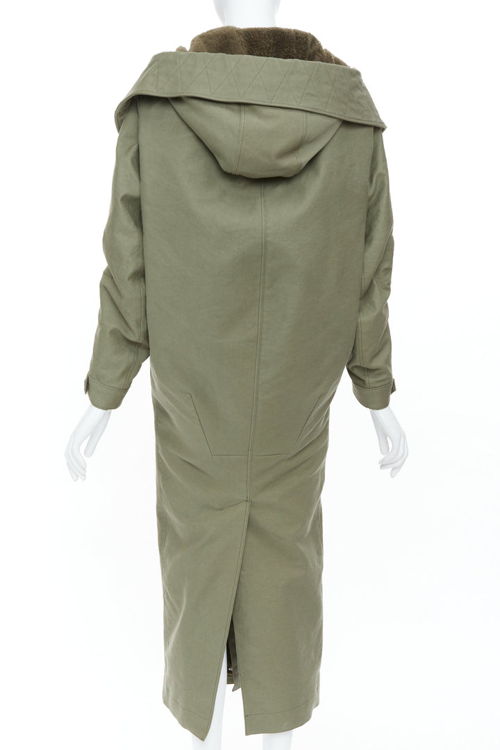 PRADA 2023 Runway green military cargo cocoon back long hooded coat IT38XS