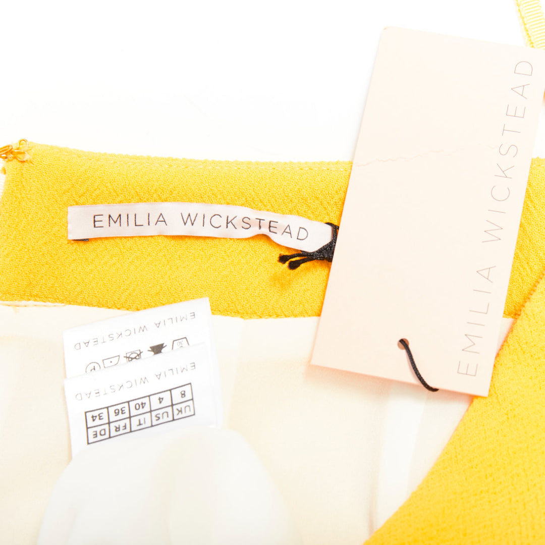 EMILIA WICKSTEAD yellow double crepe high waisted darted pencil skirt UK8 S