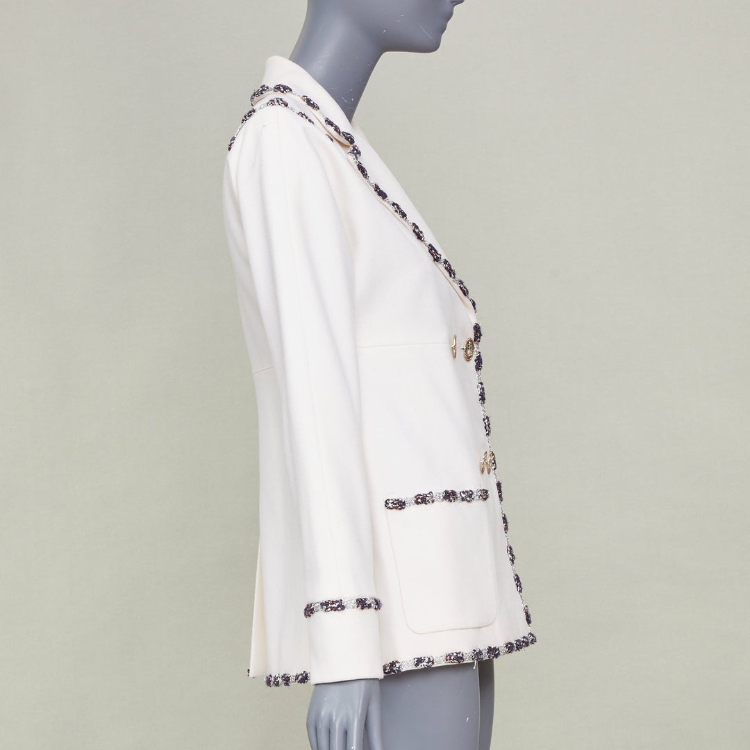 CHANEL 2012 Runway Paris Bombay embroidered double breasted knit jacket FR36 S
