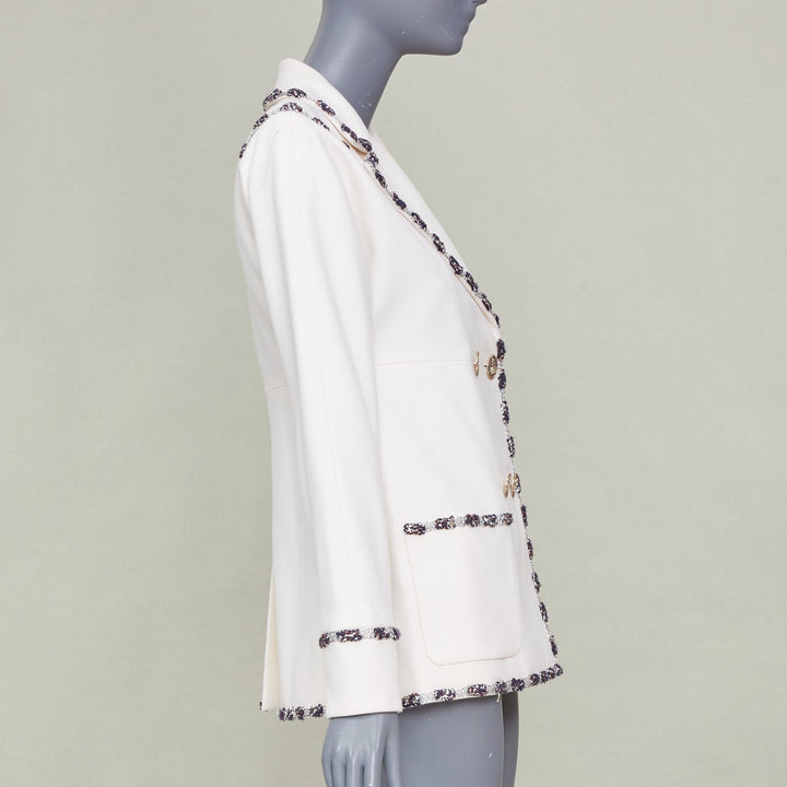 CHANEL 2012 Runway Paris Bombay embroidered double breasted knit jacket FR36 S