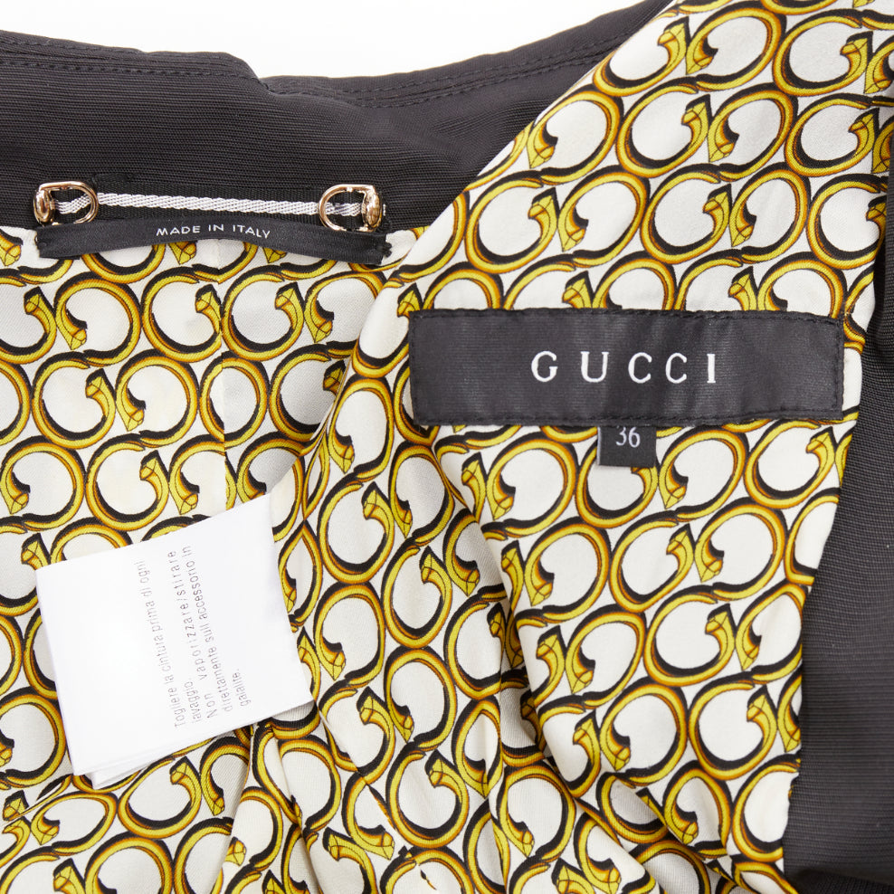 GUCCI 2007 black textured nylon plastic logo buttons long coat IT36 XXS