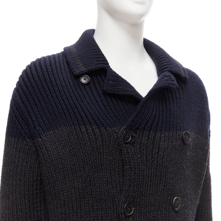 PRADA 2013 100% wool grey navy sailor collar ribbed knit cardigani coat IT50 L