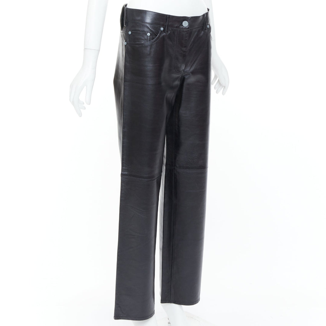 CALVIN KLEIN 205W39NYC black lambskin leather straight leg utility pants IT40 S