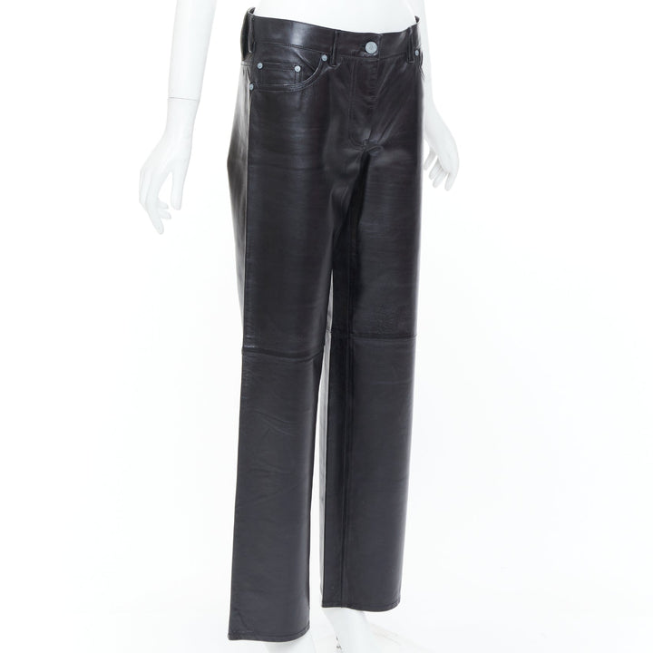 CALVIN KLEIN 205W39NYC black lambskin leather straight leg utility pants IT40 S