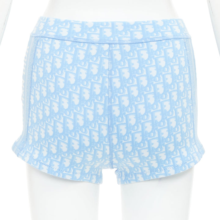 CHRISTIAN DIOR 2021 blue white Oblique monogram zip crop top shorts set FR34 XS