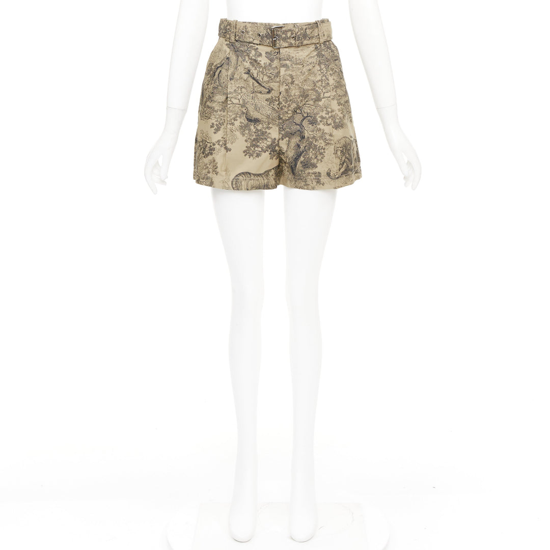 CHRISTIAN DIOR 2019 Toile de Jouy Sauvage beige cotton belted shorts FR34 XS
