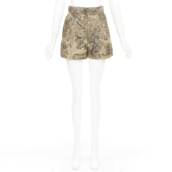 CHRISTIAN DIOR 2019 Toile de Jouy Sauvage beige cotton belted shorts FR34 XS