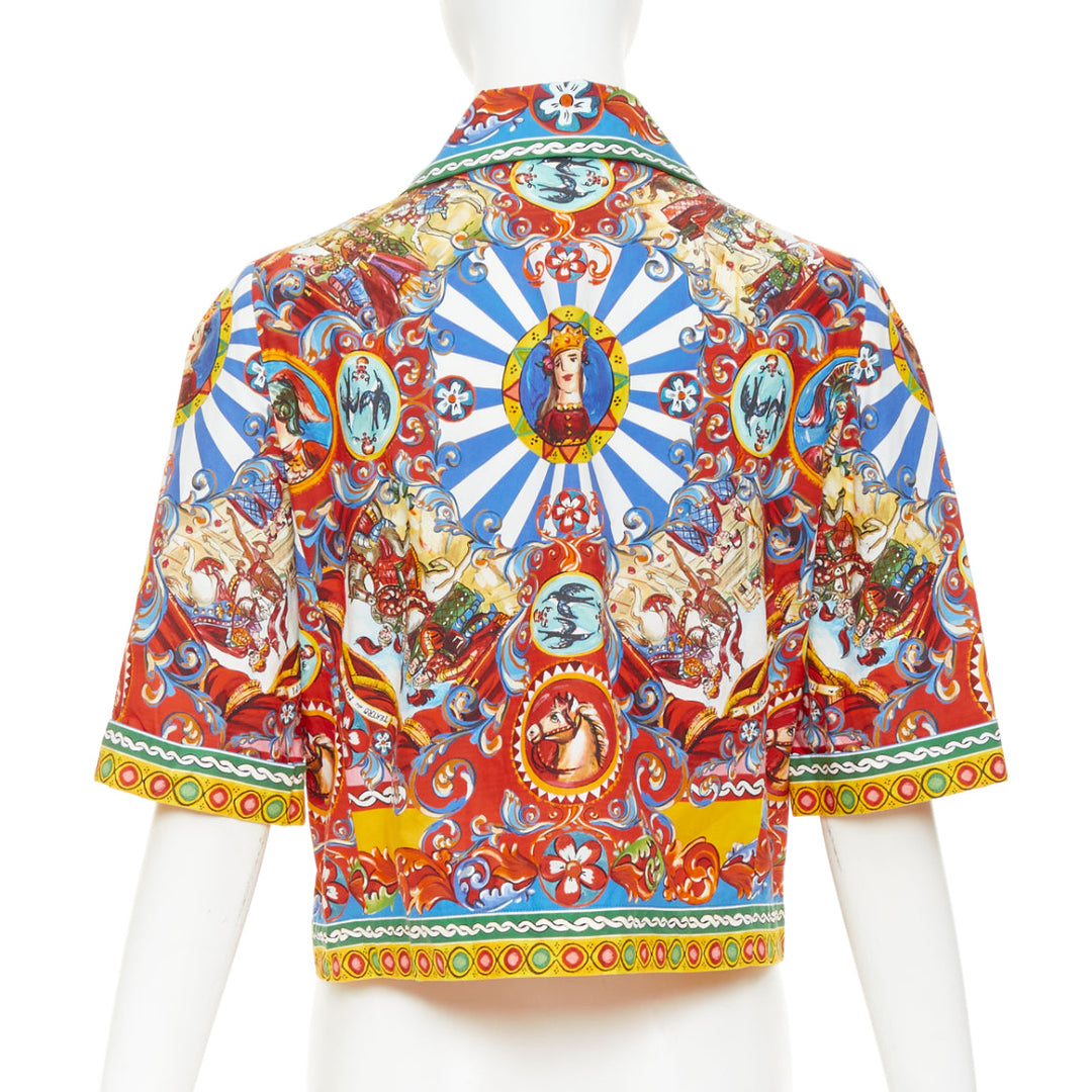 DOLCE GABBANA 2016 Carretto Siciliano cotton rolled sleeves crop shirt IT44 L