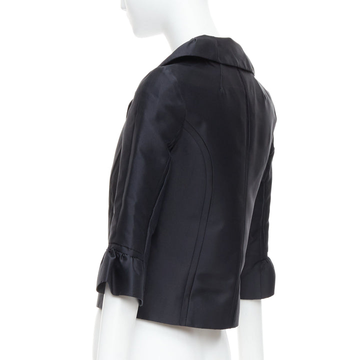 LOUIS VUITTON Marc Jacobs black silk pleated collar crop jacket FR34 XS