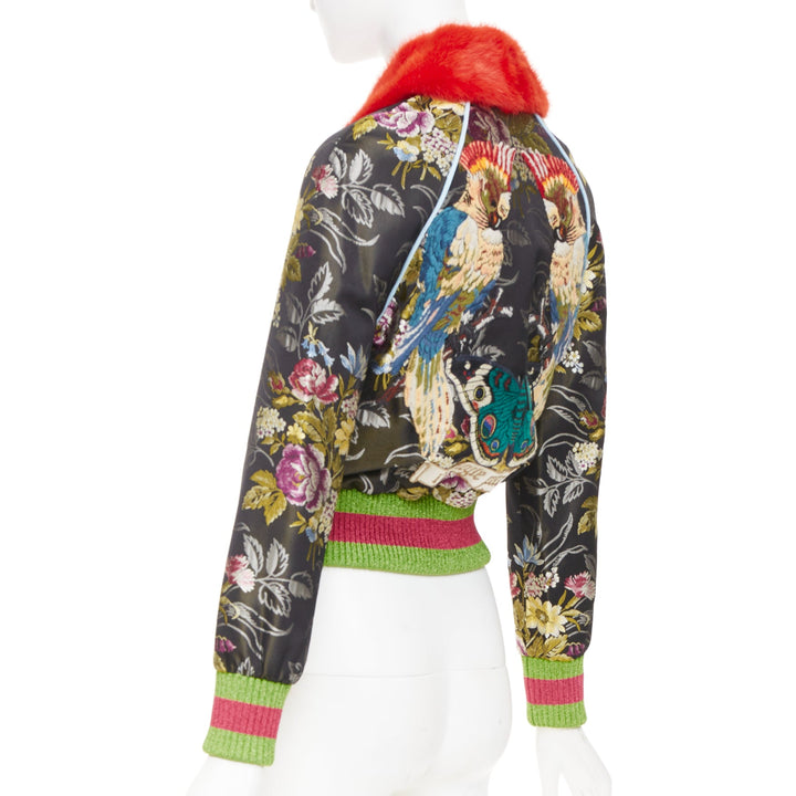 GUCCI 2016 Runway floral jacquard mink fur collar bomber jacket IT38 XS