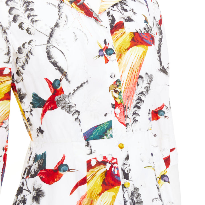 ERDEM2917 Kasia white cotton poplin paisley bird floral shirt dress UK10 M