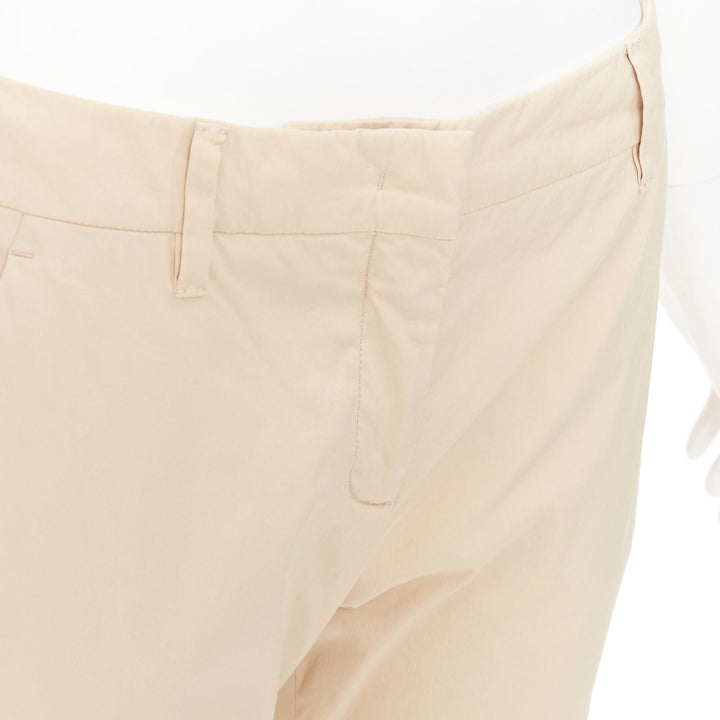 PRADA 2020 beige light cotton blend white taped logo cropped pants IT40 S
